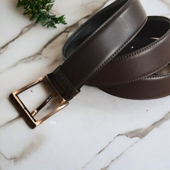 Kenneth Cole Reaction Mens XL Brown Faux Leather Adjustable Belt Polished Buckle - Picture 4 of 16